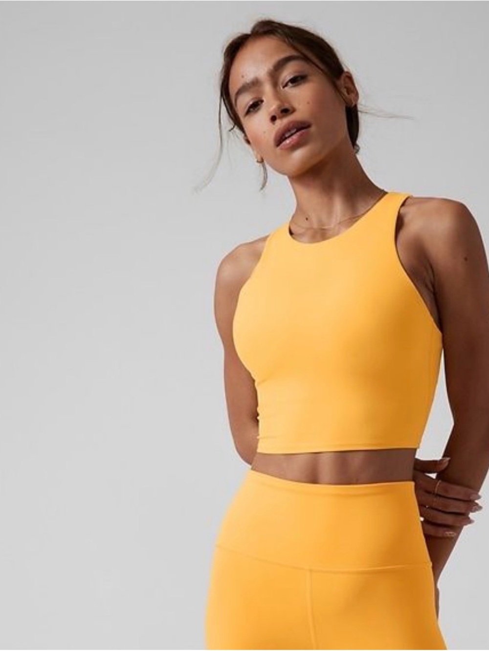 Athleta Conscious Crop A-C High-Neck Sports Bra Crop Top, Abyssian Yellow, Tags